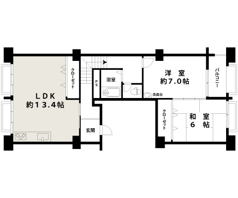 中津リバーサイドコーポD棟｜中古マンション｜間取り
